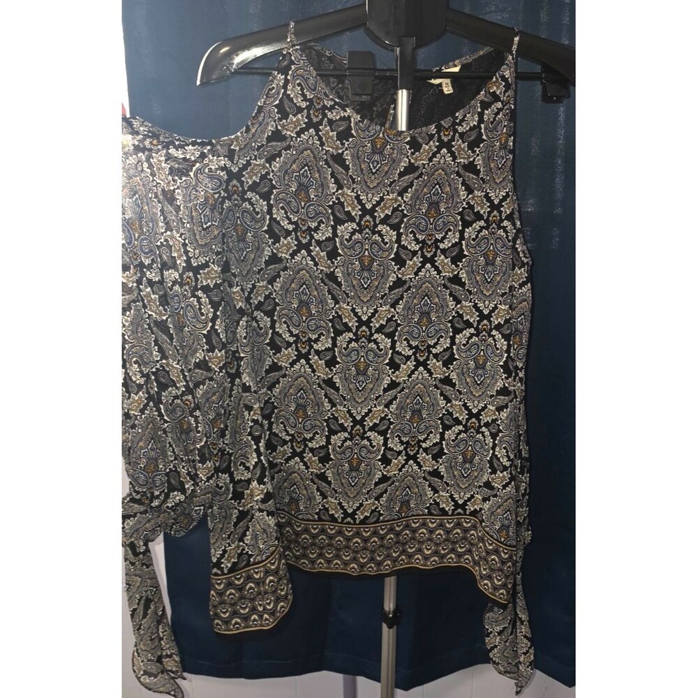Max Studio Loose Style Paisley Tunic Open Sleeve Black Size Medium M Unique